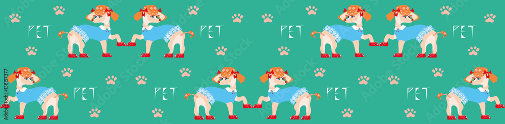 vector seamless pattern with pretty dressed dogs