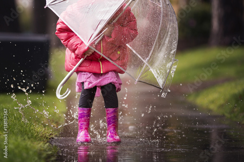 A young girl is playing in the much needed California rain.