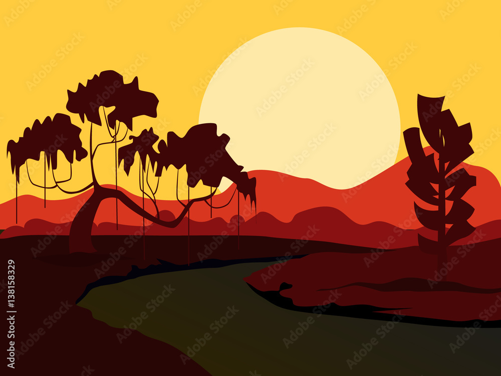 Vector summer background. Evening landscape.