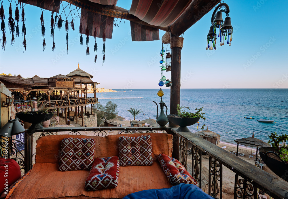 Relaxing place  and seaview on Hadaba beach, Sharm el Sheikh,  Egypt