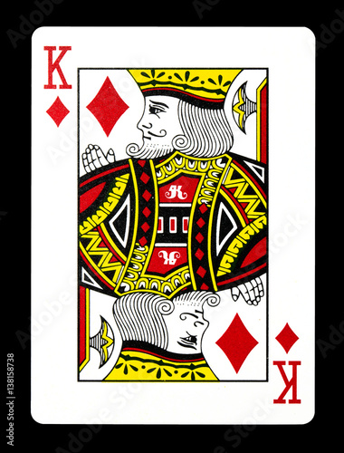 King of Diamonds playing card, isolated on black background.
