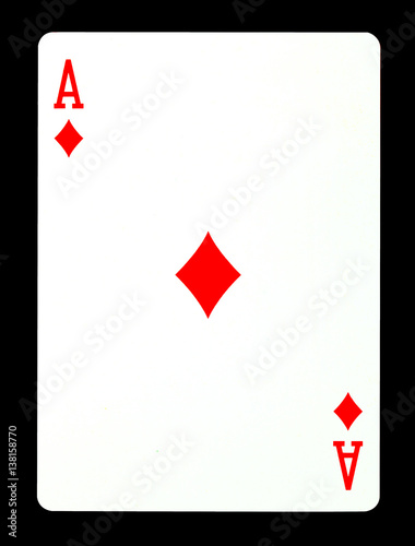 Ace of diamonds playing card, isolated on black background. photo