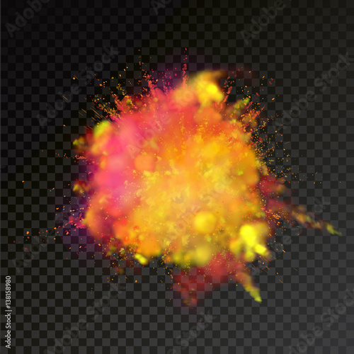 Paint powder color explosion on transparent background