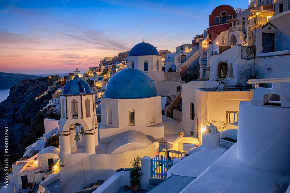 Santorini island in Greece, Oia village in the evening