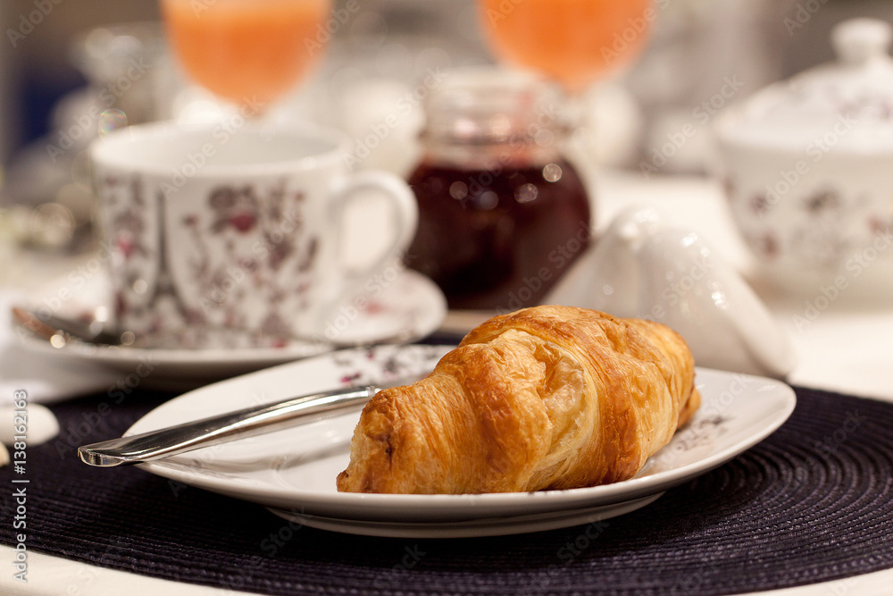 fresh croissant on a serving table for breakfast