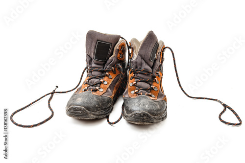 old worn shoes with laces isolated