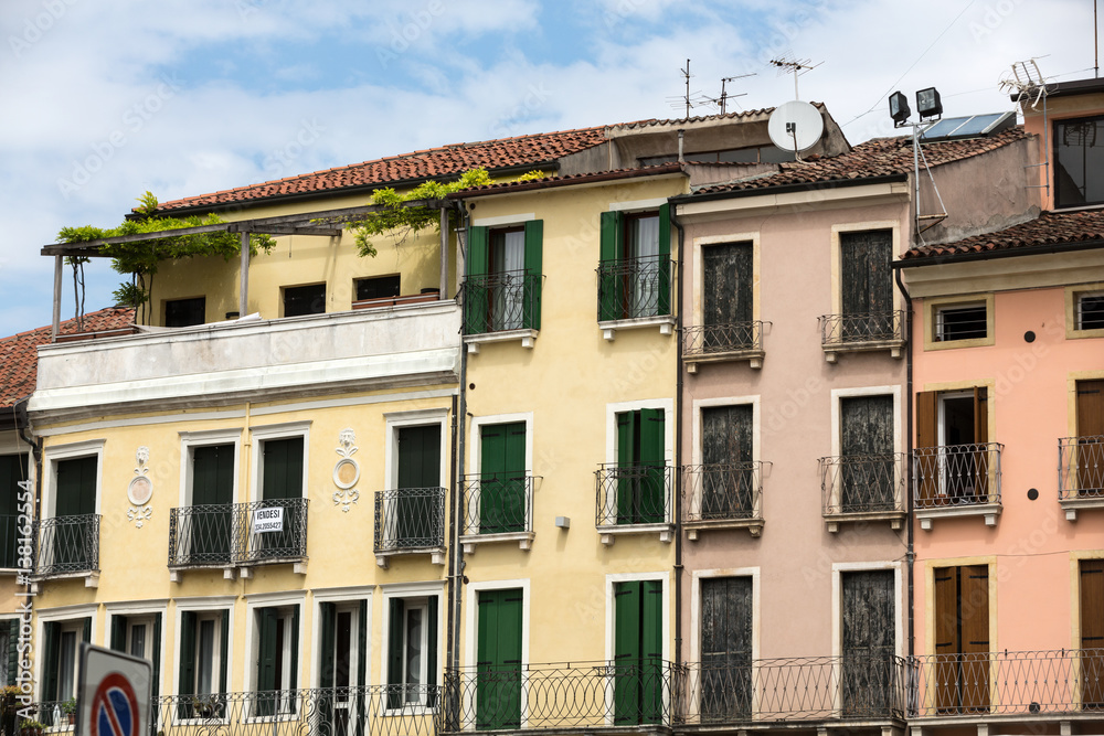 Facades of houses in the historic city center of Padua. Italy