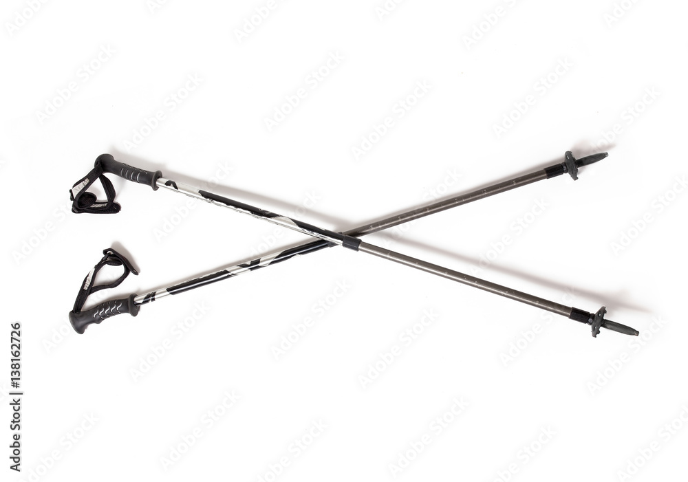 A pair of hiking or ski poles sticks isolated on white background A pair of hiking or ski poles sticks isolated on white background