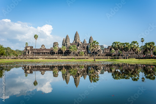Angkor Wat with reflection blue sky. Siem Reap, Cambodia. World Heritage landmark