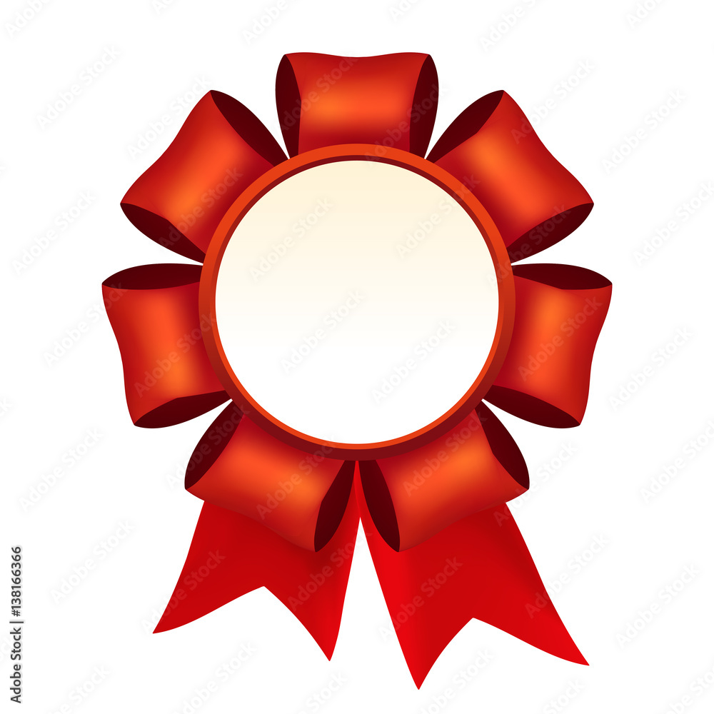 Vector beautiful red silk rosette with ribbons winner medal template