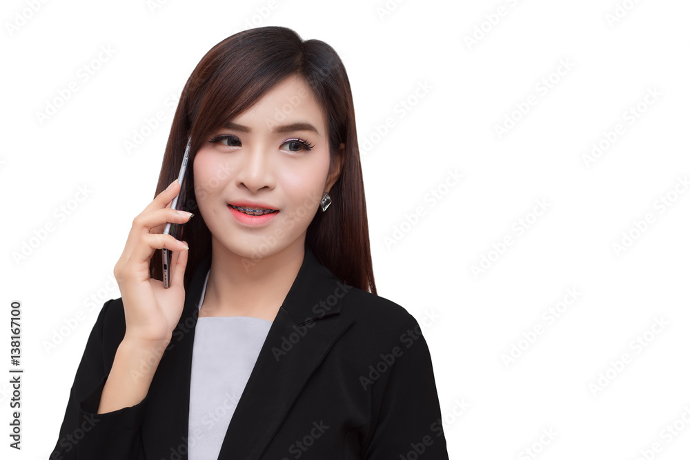 Smart phone with business woman. Smart phone with business woman.