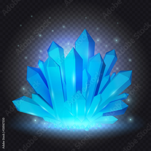 Crystals on transparent background. Gemstone, mineral stone or ice. Vector illustration.