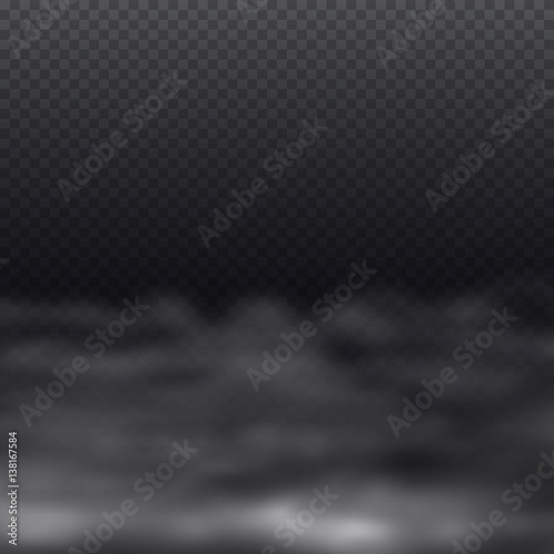 Fog or smoke isolated transparent special effect. Beautiful white vector cloudiness, mist or smog background. Vector illustration.