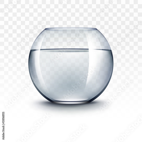 Vector Realistic Blue Transparent Shiny Glass Fishbowl Aquarium with Water without Fish Isolated on White Background