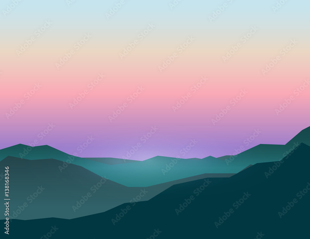 Fototapeta premium Morning sky over mountain. Vector illustration.