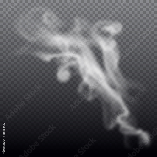 Realistic white smoke waves isolated on transparent background. Vector illustration.