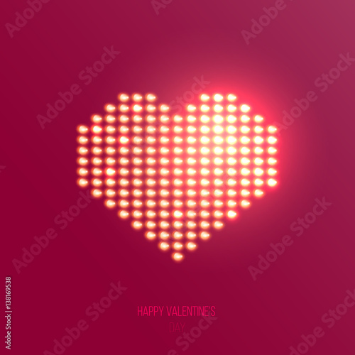 Abstract heart shape of light bulbs or led diodes. Bright design element for decoration holidays valentine's day.