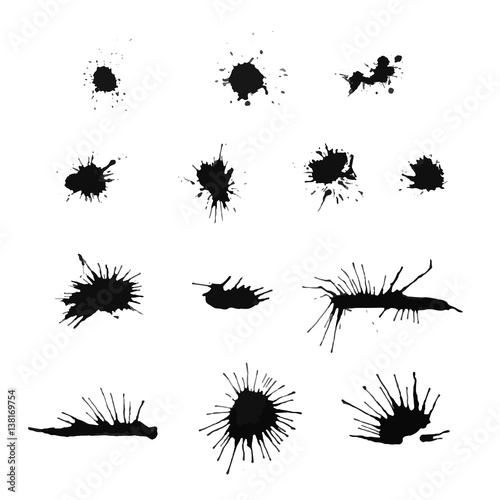 Hand drawn blots, splashes and blobs. Black blots on the white background.