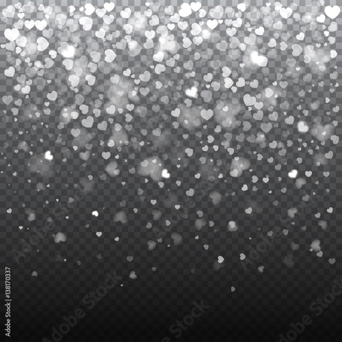 Abstract falling sparkling hearts on transparent background. Realistic particle glitter effect. Bright design element for decoration holidays valentine's day.