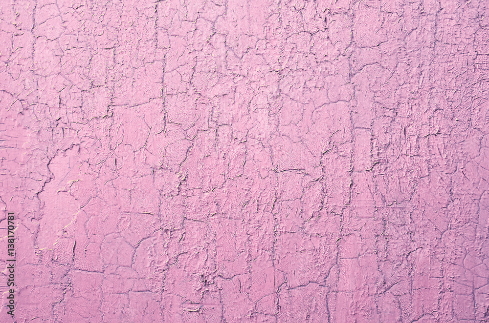 Old Damaged Cracked Paint Wall, Grunge Background, pink pastel color