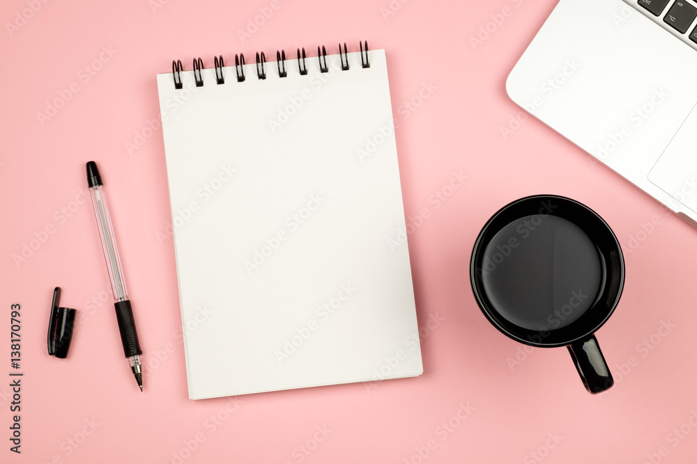 Minimal flat lay style picture of blank notebook page with different objects Minimal flat lay style picture of blank notebook page with different objects