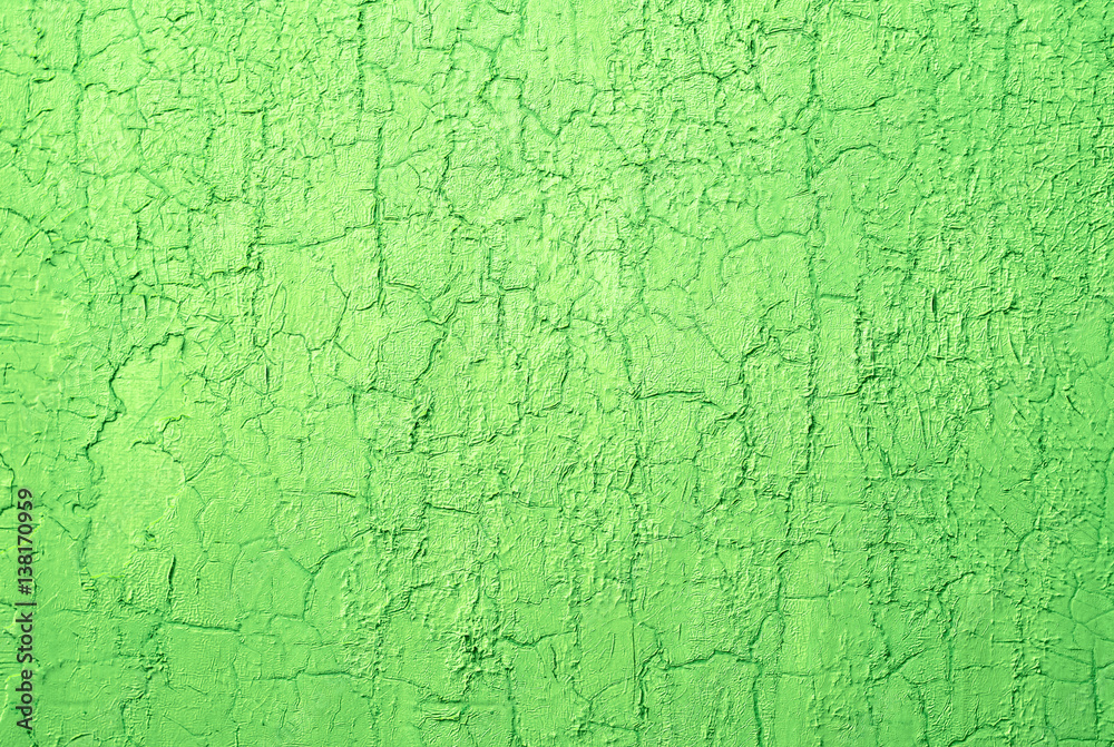 Old Damaged Cracked Paint Wall, Grunge Background, green color