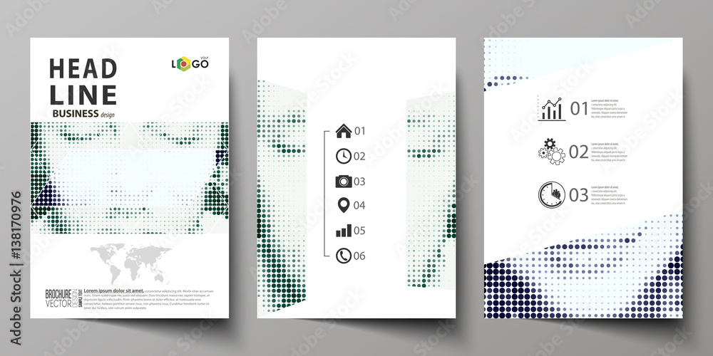 Business templates for brochure, magazine, flyer, booklet. Cover design template, Abstract layout in A4 size. Halftone dotted background, retro style grungy pattern, vintage texture. Halftone effect