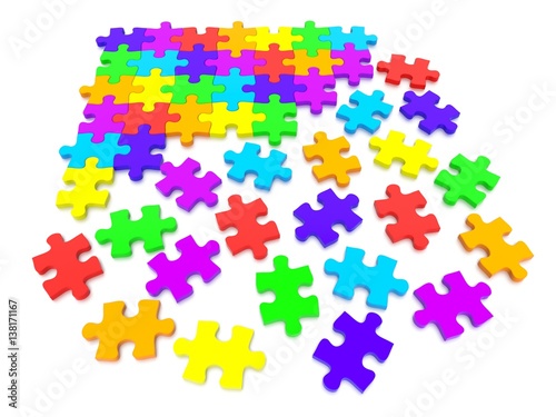 3D rendered Jigsaw Puzzle concept, depicting teamwork and connection
