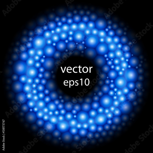 Abstract round border. Cell background. Blue balls. Molecular st