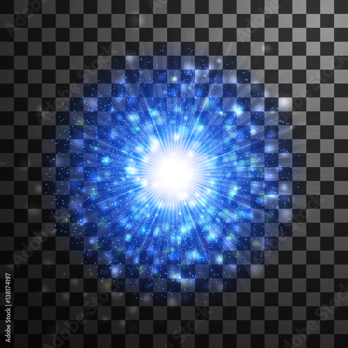 Blue glowing star light glitter effect. Magic glow sparkling tex