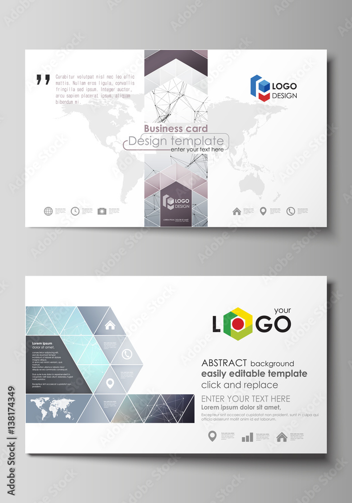 Business card templates. Easy editable layout, abstract vector design template. Compounds lines and dots. Big data visualization in minimal style. Graphic communication background.