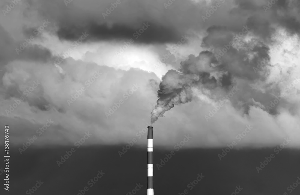 Industrial power station and smoke black and white image Industrial power station and smoke black and white image