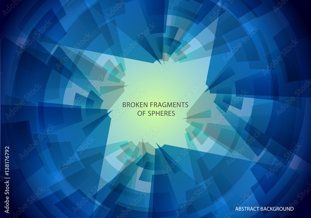 Obraz premium Abstract blue vector background. Broken sphere fragments