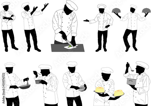 collection of kitchen chefs preparing food silhouettes - vector photo