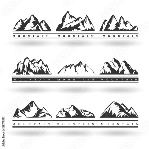 Set of vector hand drawn Mountains silhouette icons for logo des