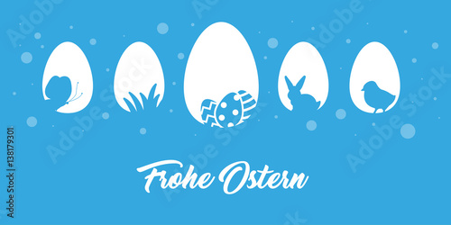 elegante und moderne Grußkarte zu Ostern mit Frohe Ostern und Icons