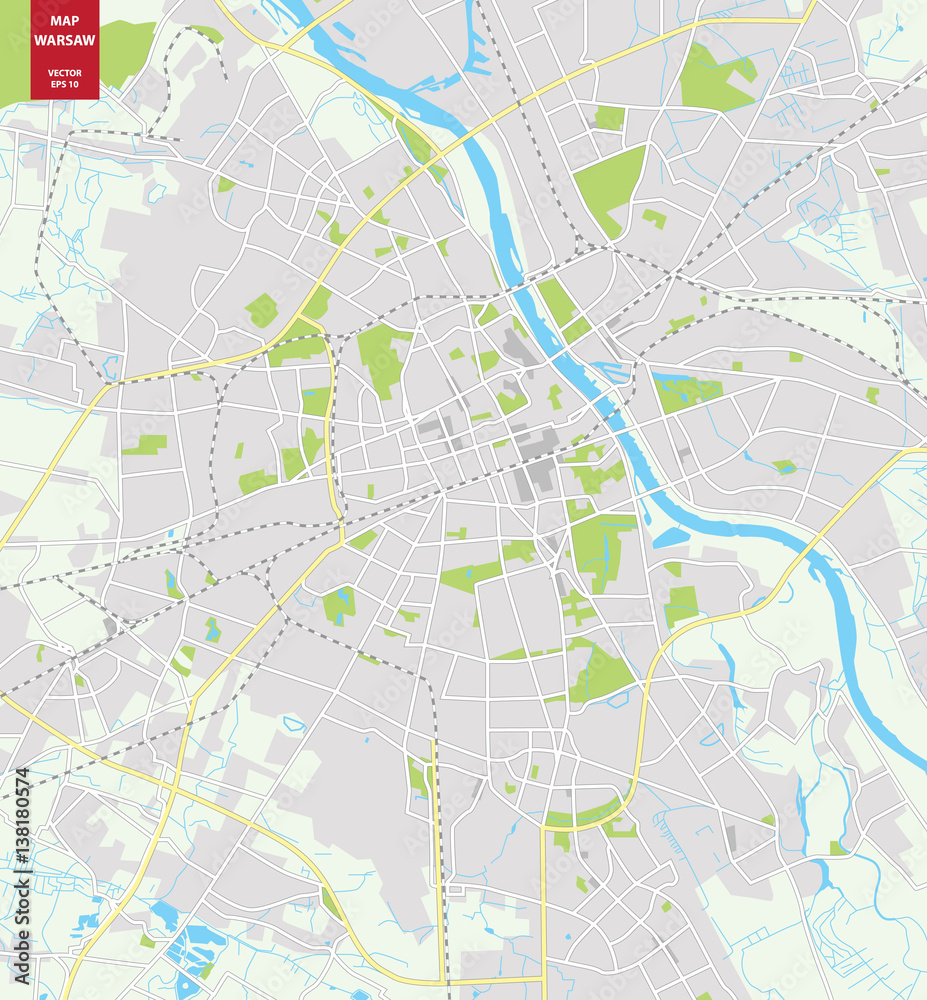 Obraz premium Mapa kolorów wektora Warszawa, Polska. Plan miasta Warszawy