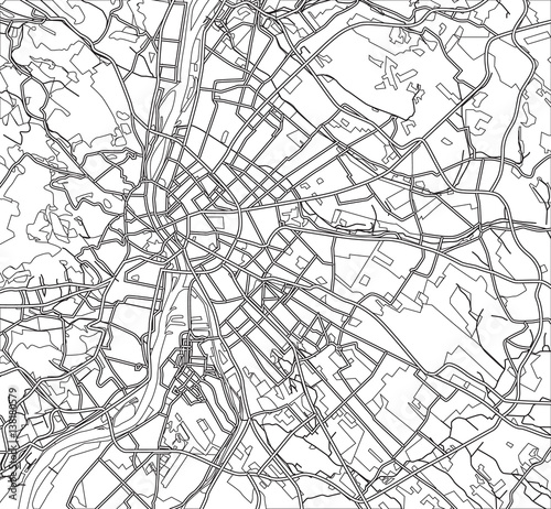 Black and white scheme of the Budapest, Hungary. City Plan of Budapest