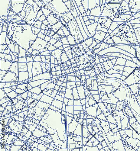 Retro scheme of the Warsaw, Poland. City Plan of Warsaw