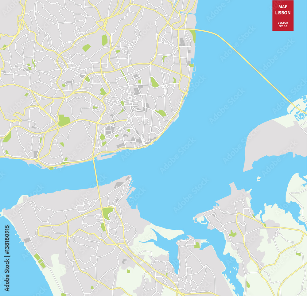 Obraz premium Vector color map of Lisbon, Portugal. City Plan of Lisbon