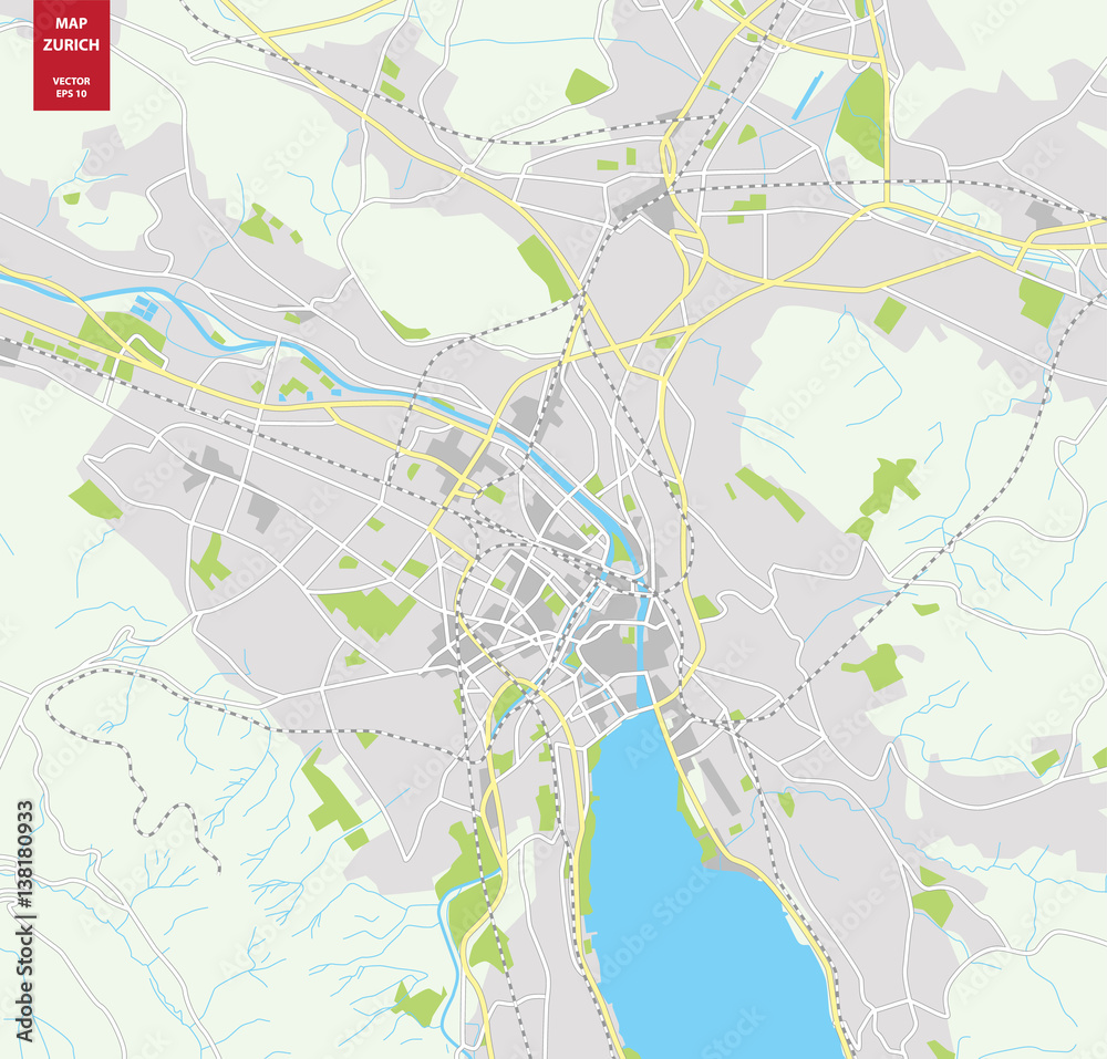 Vector color map of  Zurich, Switzerland. City Plan of  Zurich