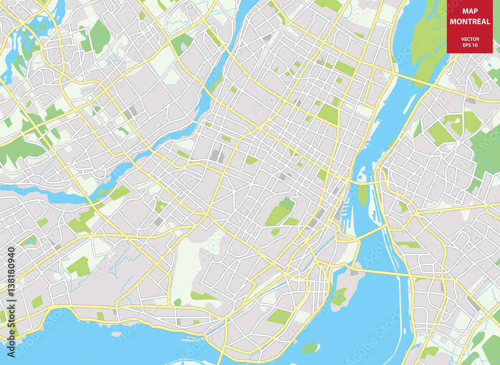 Vector color map of  Montreal, Canada. City Plan of Montreal