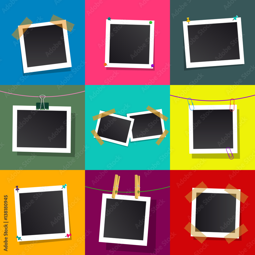 Set of square vector photo frames. Isolated on color background. Set of square vector photo frames. Isolated on color background.