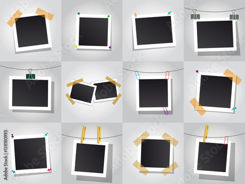 Set of square vector photo frames. Isolated on white background.