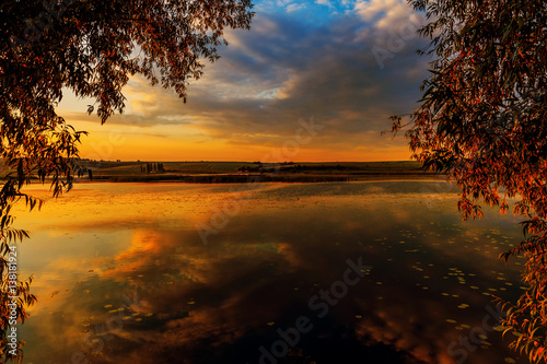 wonderful sunset over the lake