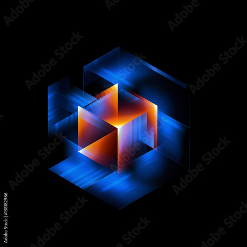 3d abstract modern technology. Box scheme. Neural network. Glass blocks. Web construction. Industrial cube objects. Hardware quantum form. Smart build. Intersect composition. Grid core. Glow tech