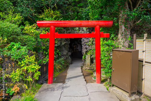 Torii gate at Hase-dera temple in Kamakura  Japan.