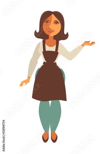 Saleswoman in trade apron vector isolated flat icon