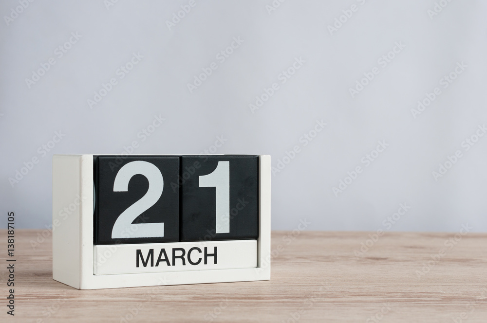 March 21st. Day 21 of month, wooden calendar on light background. Spring time, empty space for text March 21st. Day 21 of month, wooden calendar on light background. Spring time, empty space for text