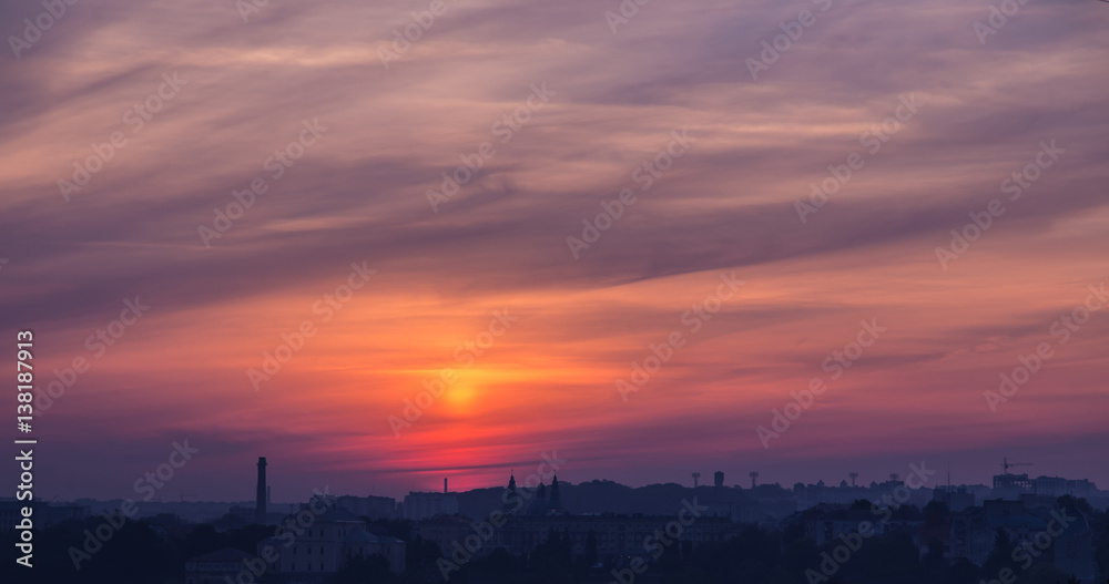 majestic colorful clouds glowing in sunlight. at sunset. beauty